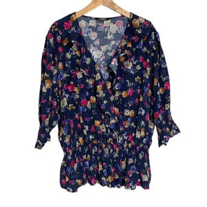 Lauren Ralph Lauren black label 3X blue velvet floral print elastic‎ waist Regal